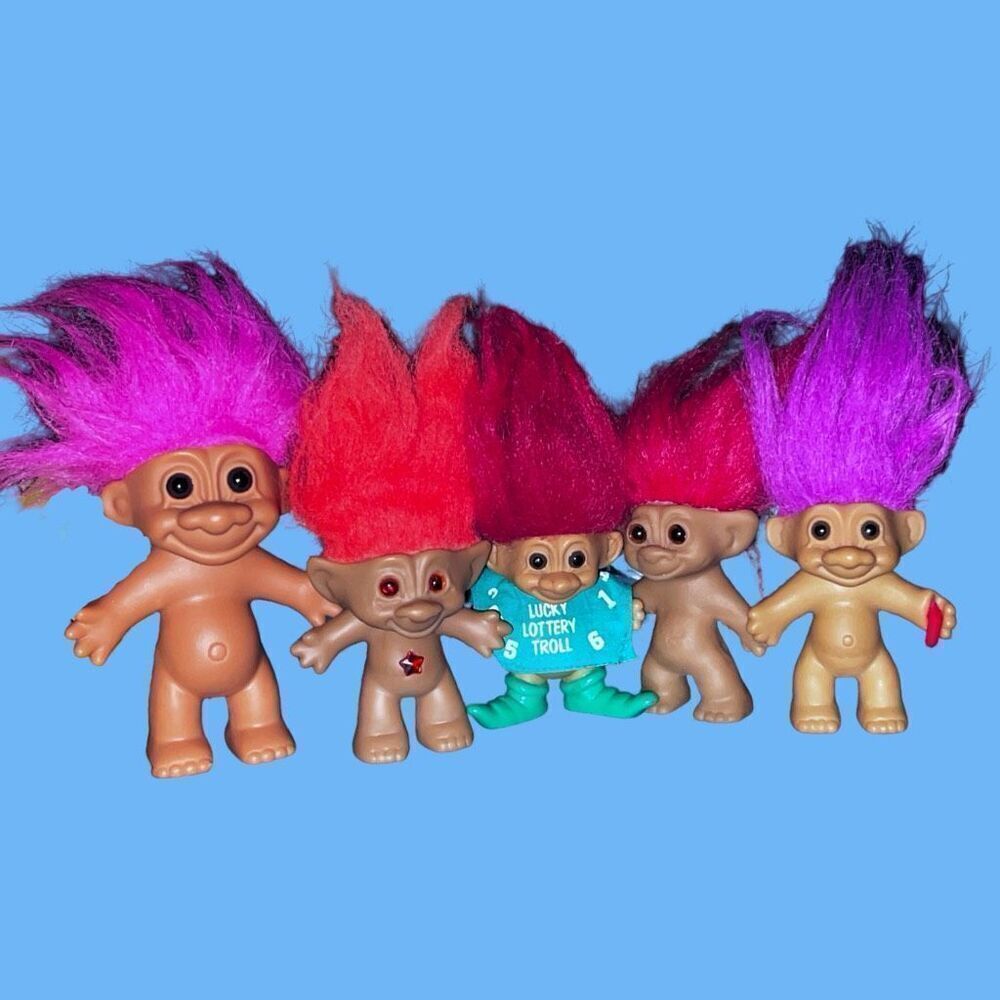 Vintage 1980s Lot of 5 Trolls Treasure Lucky Valentine Figures Dolls B1